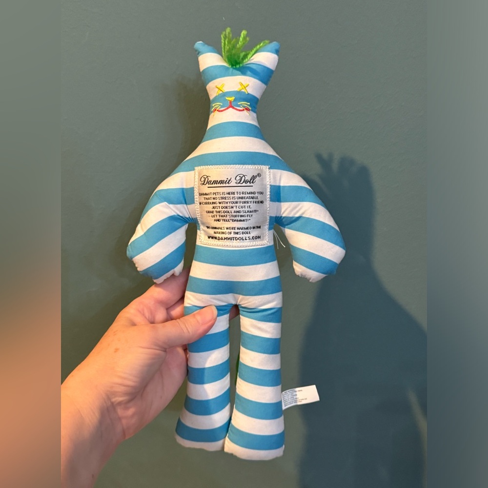 Kitty-Cat Dammit Doll Dammit Pet - Blue and White Striped Stress Reliever